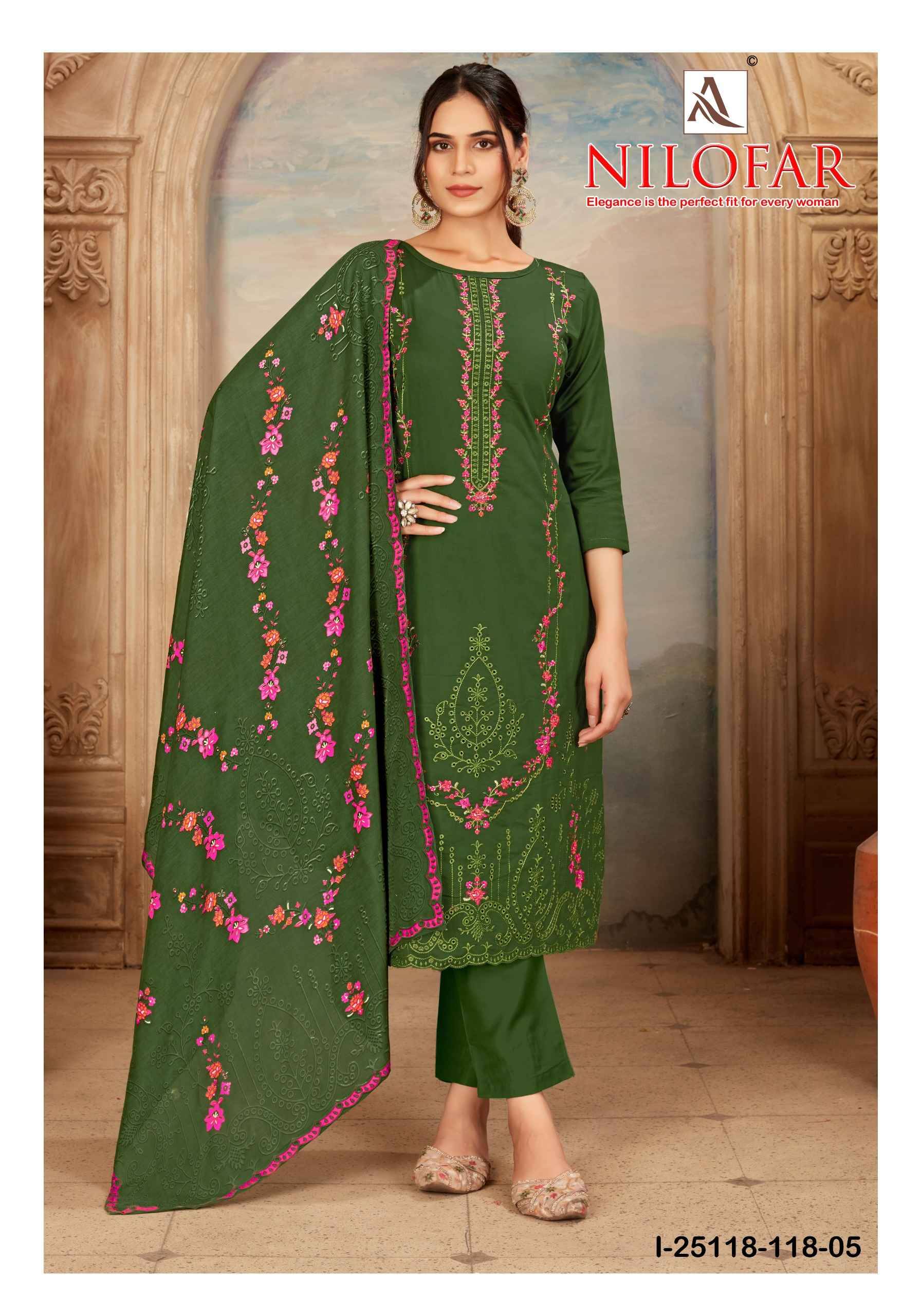 NILOFAR 118 Series By Alok Pakistani Stylish Beautiful Colourful Printed & Embroidered Party Wear & Occasional Wear Pure cotton Dresses At Wholesale Price